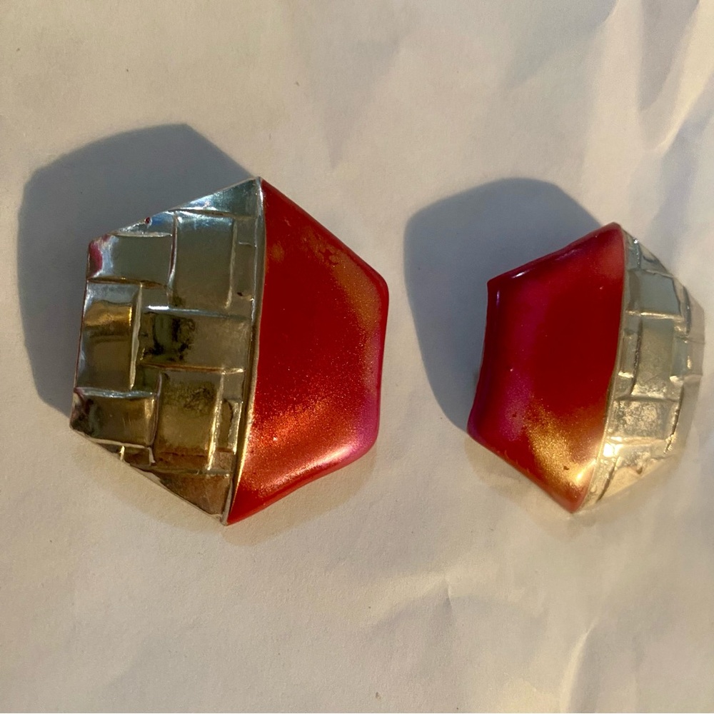 Vintage Sexy Pinky Red Silver Geometric Clip-On Earrings